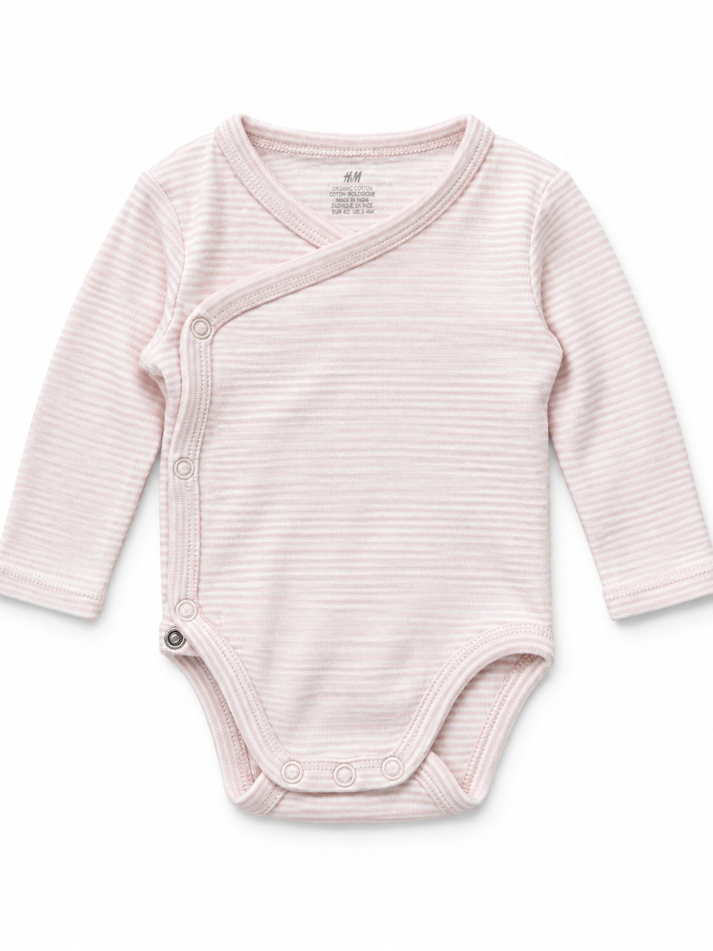 H&M Pink Striped Wrap-Front Long-Sleeve Bodysuit